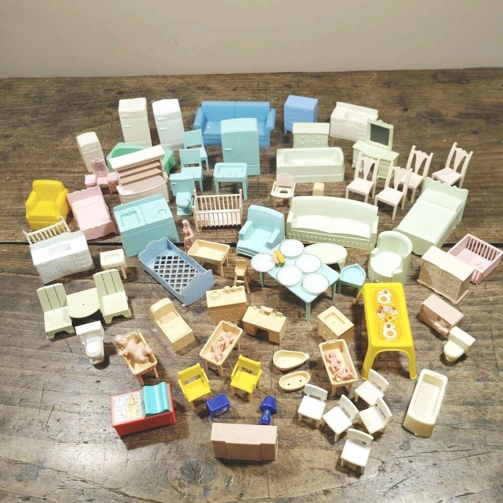 Vintage Lot Plastic Dollhouse Furniture Superior Kitchen Bathroom Bedroom Chairs
